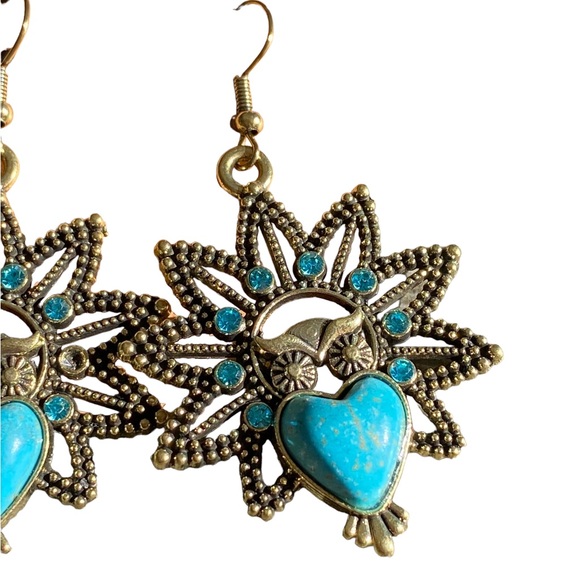 Antique Gold and Turquoise Owl Drop Earrings - Picture 3 of 4